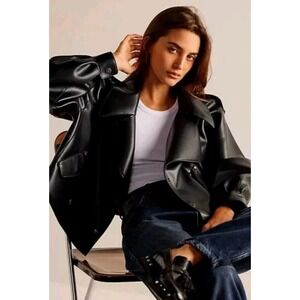 Free People We the Free Jacket ALEXIS Vegan Faux‎ Leather Cropped, Size Large